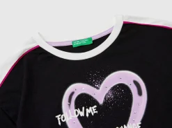 T-shirt with graffiti print and rhinestone