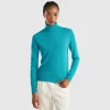 Turquoise turtleneck sweater in pure Merino wool