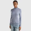 Turtleneck t-shirt in viscose and cashmere blend