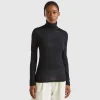 Turtleneck t-shirt in viscose and cashmere blend