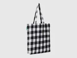 Two-tone check tote bag