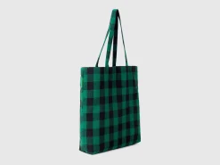 Two-tone check tote bag
