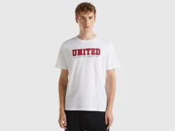 White organic cotton t-shirt with red logo