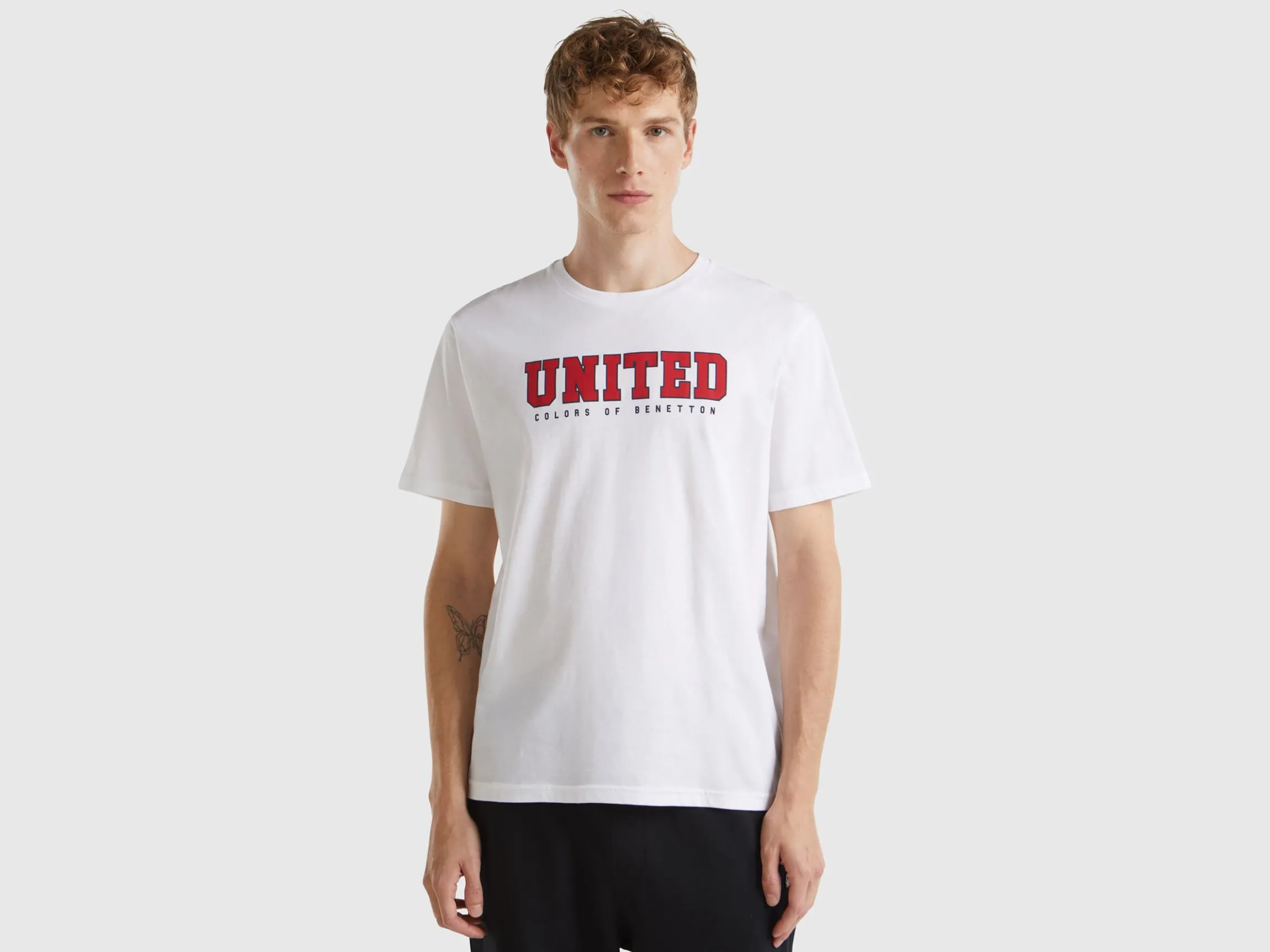 White organic cotton t-shirt with red logo