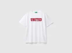 White organic cotton t-shirt with red logo