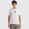 White t-shirt in organic cotton with multicolored logo