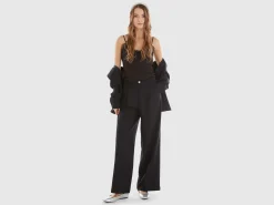 Wide trousers in wool and viscose blend