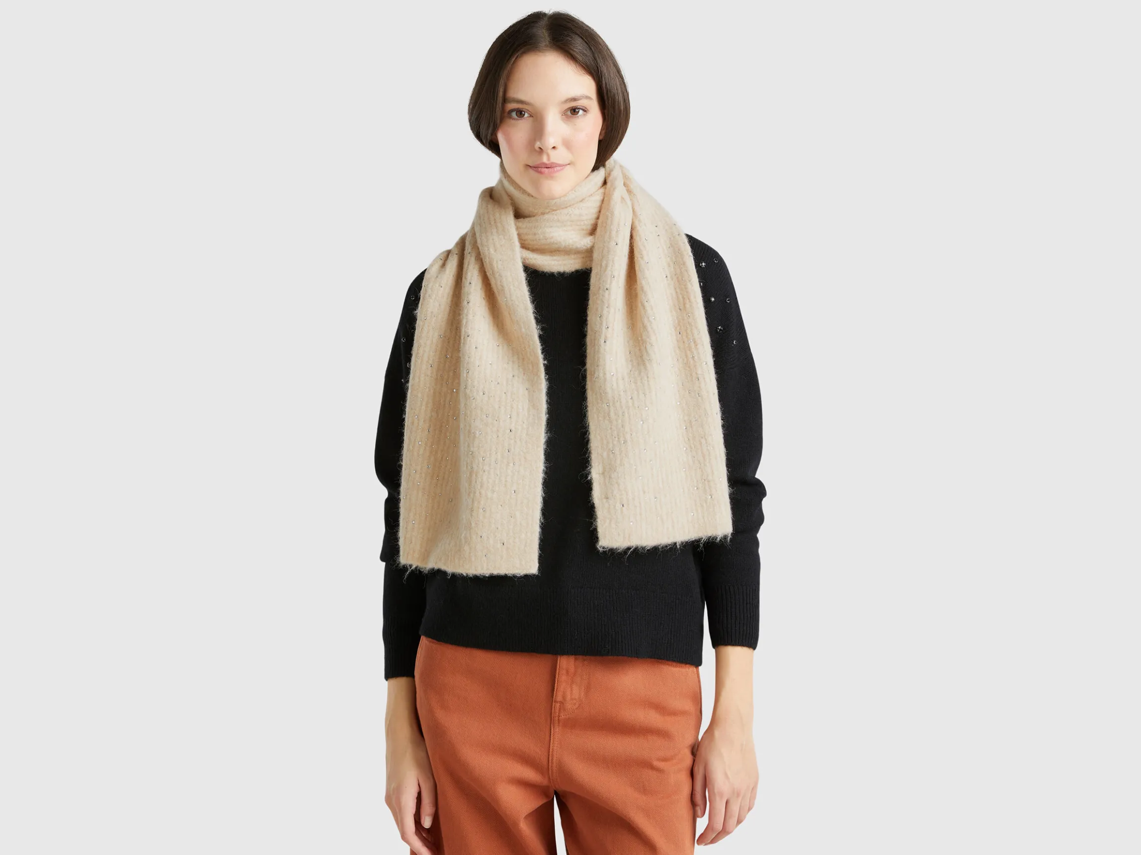 Wool blend scarf with rhinestones