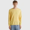 Yellow crew neck sweater in pure Merino wool