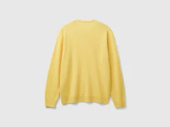 Yellow crew neck sweater in pure Merino wool