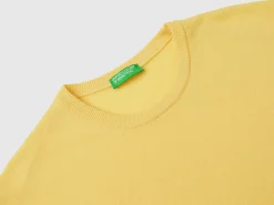 Yellow crew neck sweater in pure Merino wool