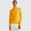 Yellow ochre turtleneck sweater in pure Merino wool