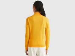 Yellow ochre turtleneck sweater in pure Merino wool